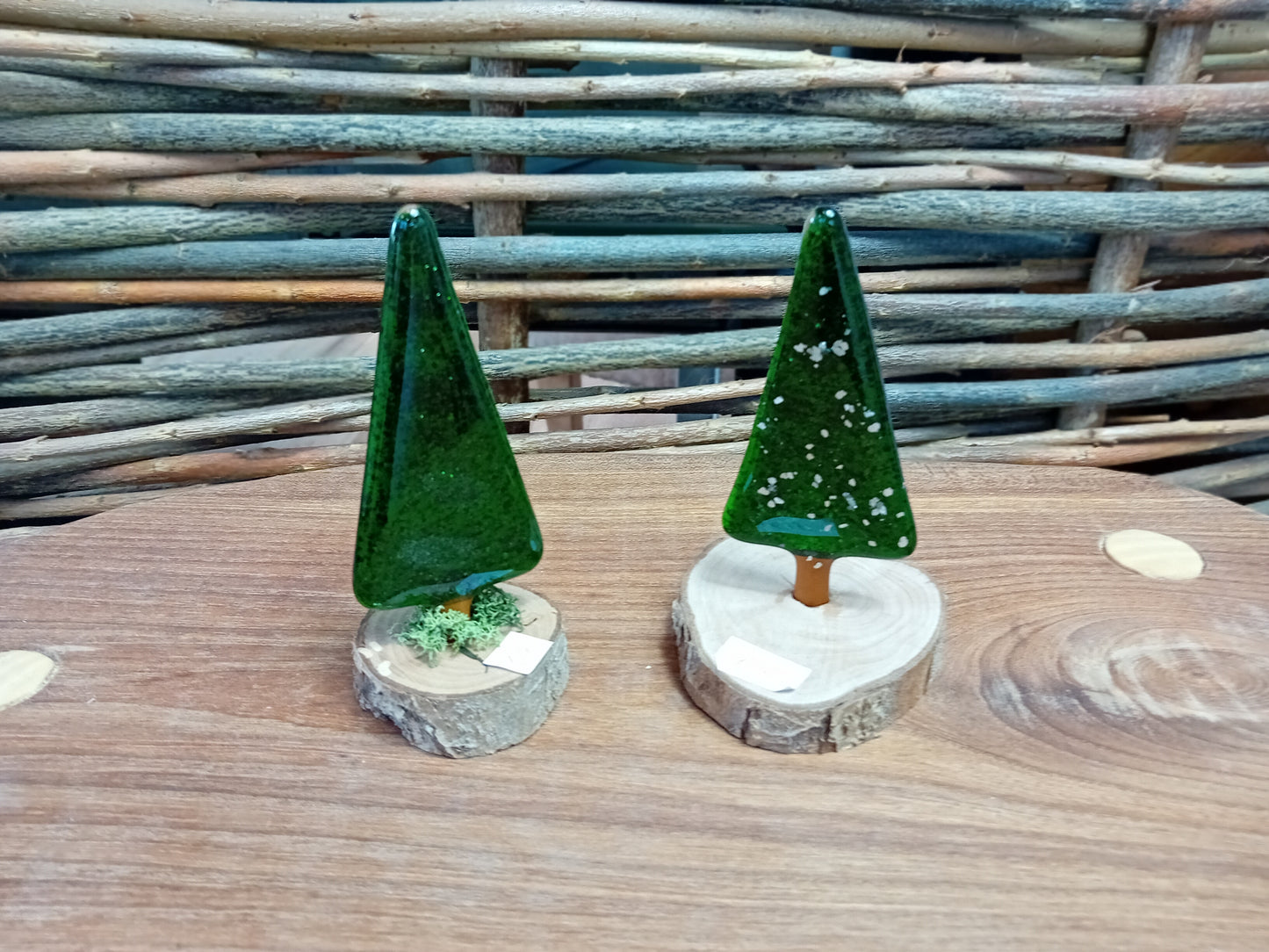 Glass Christmas Trees with Wood Base