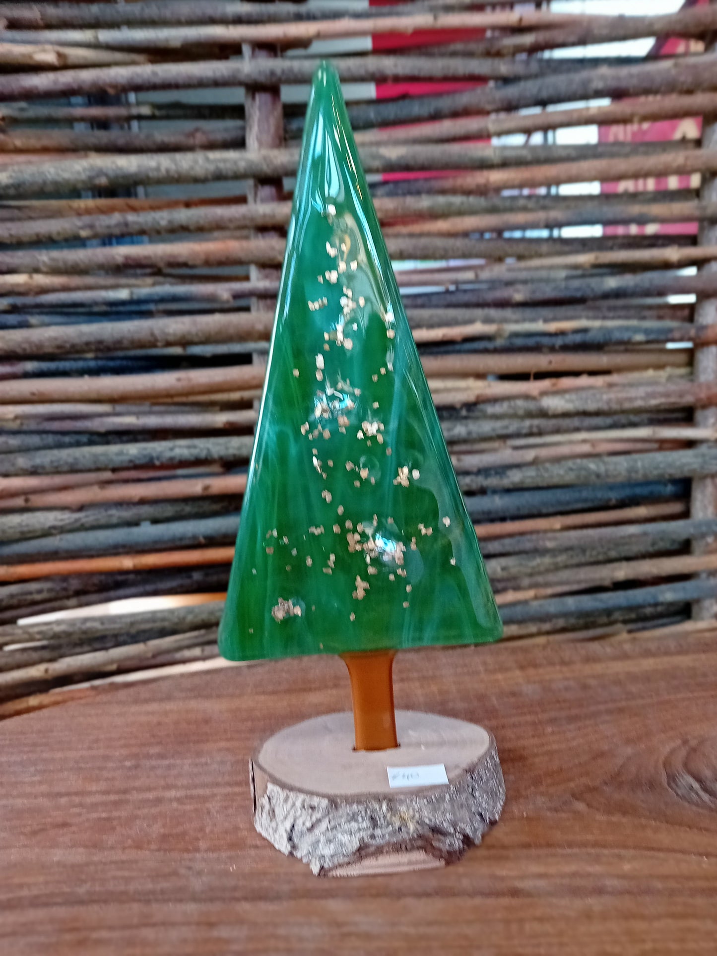 Glass Christmas Trees with Wood Base