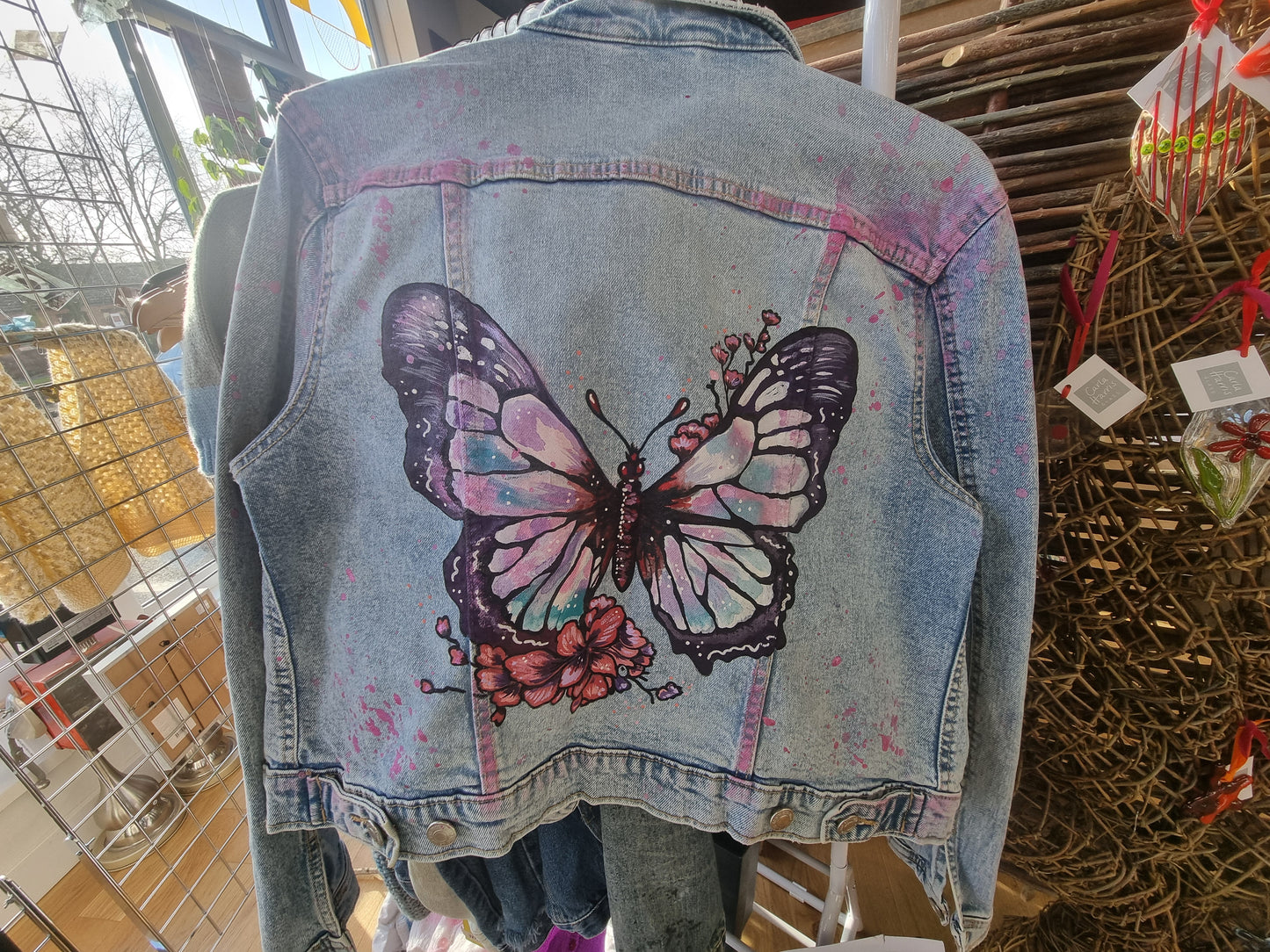 Pink butterfly denim jacket