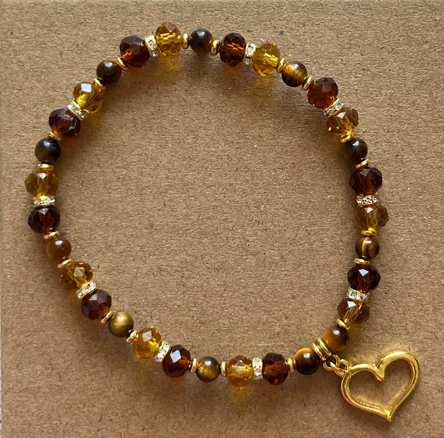 Brown and Gold Heart Charm Bracelet