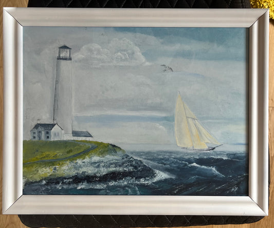 ‘Lighthouse and Yacht’ - Oil Painting