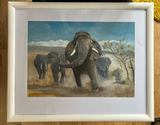 ‘Elephant Charge’ - Oil Painting