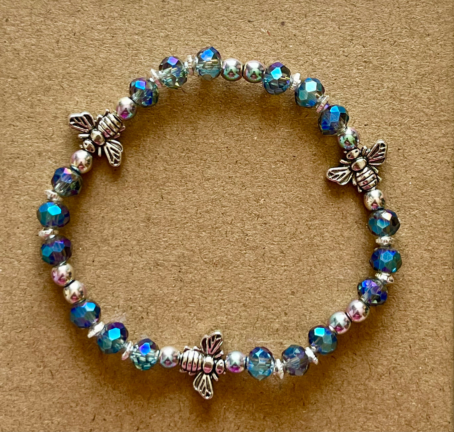 Lilac/Blue Bee Bead Charm Bracelet