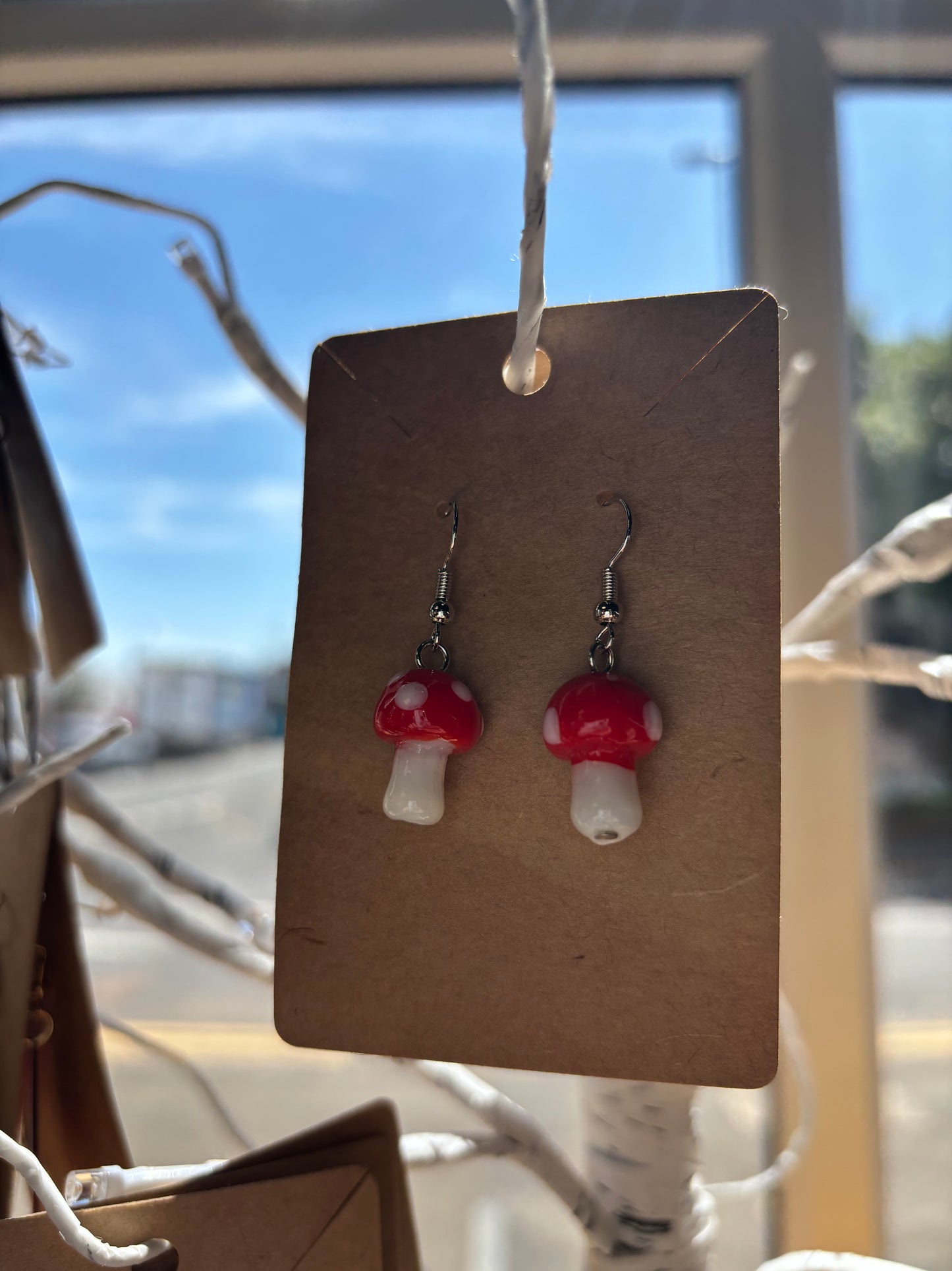Mushroom Earrings - Red