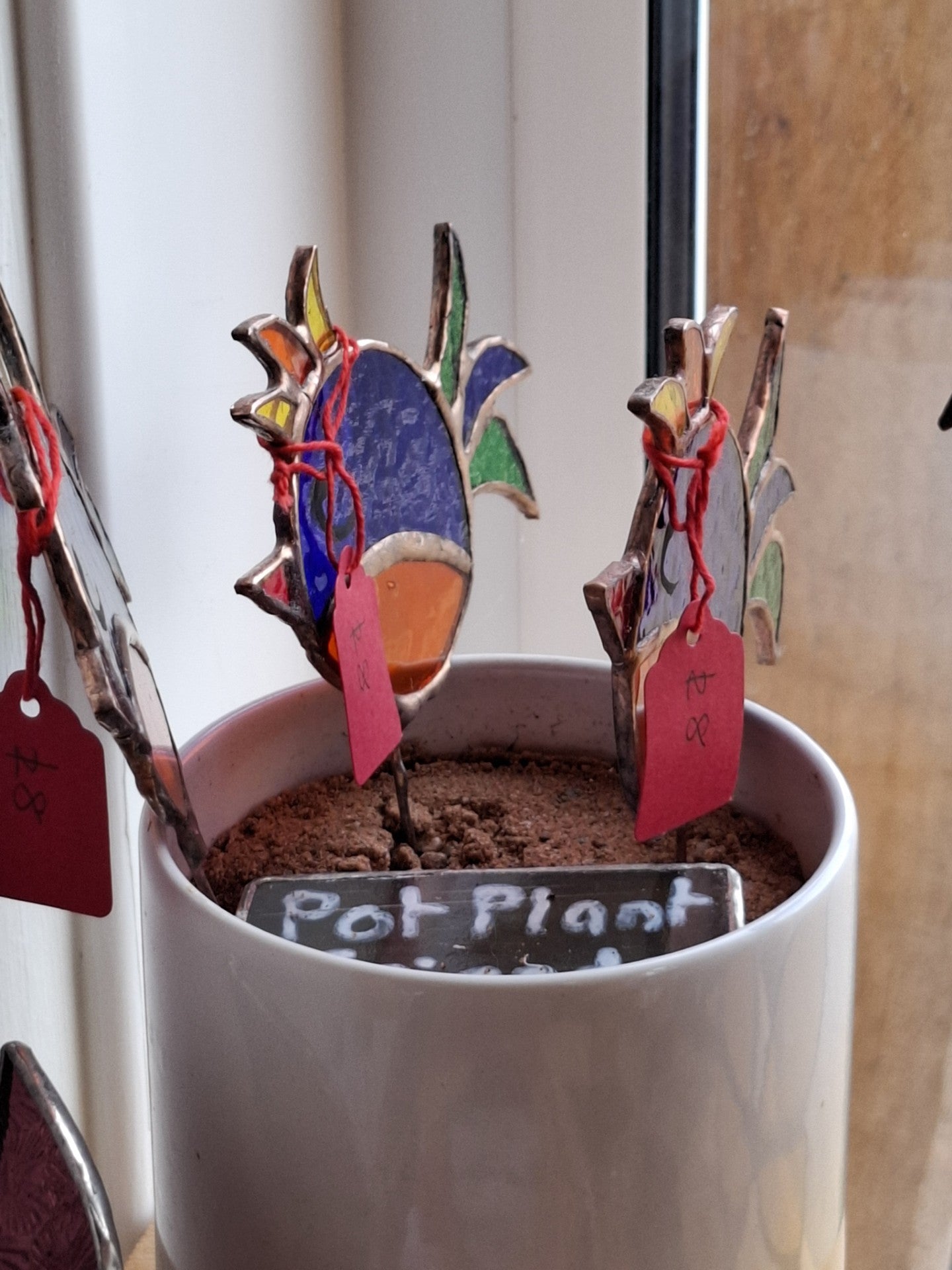 Stained Glass Plant Pot Birds