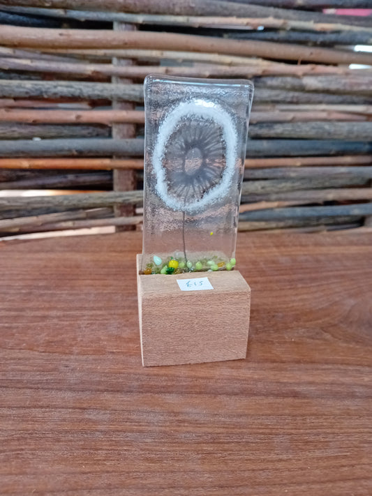 Glass Dandelion with Wood Base