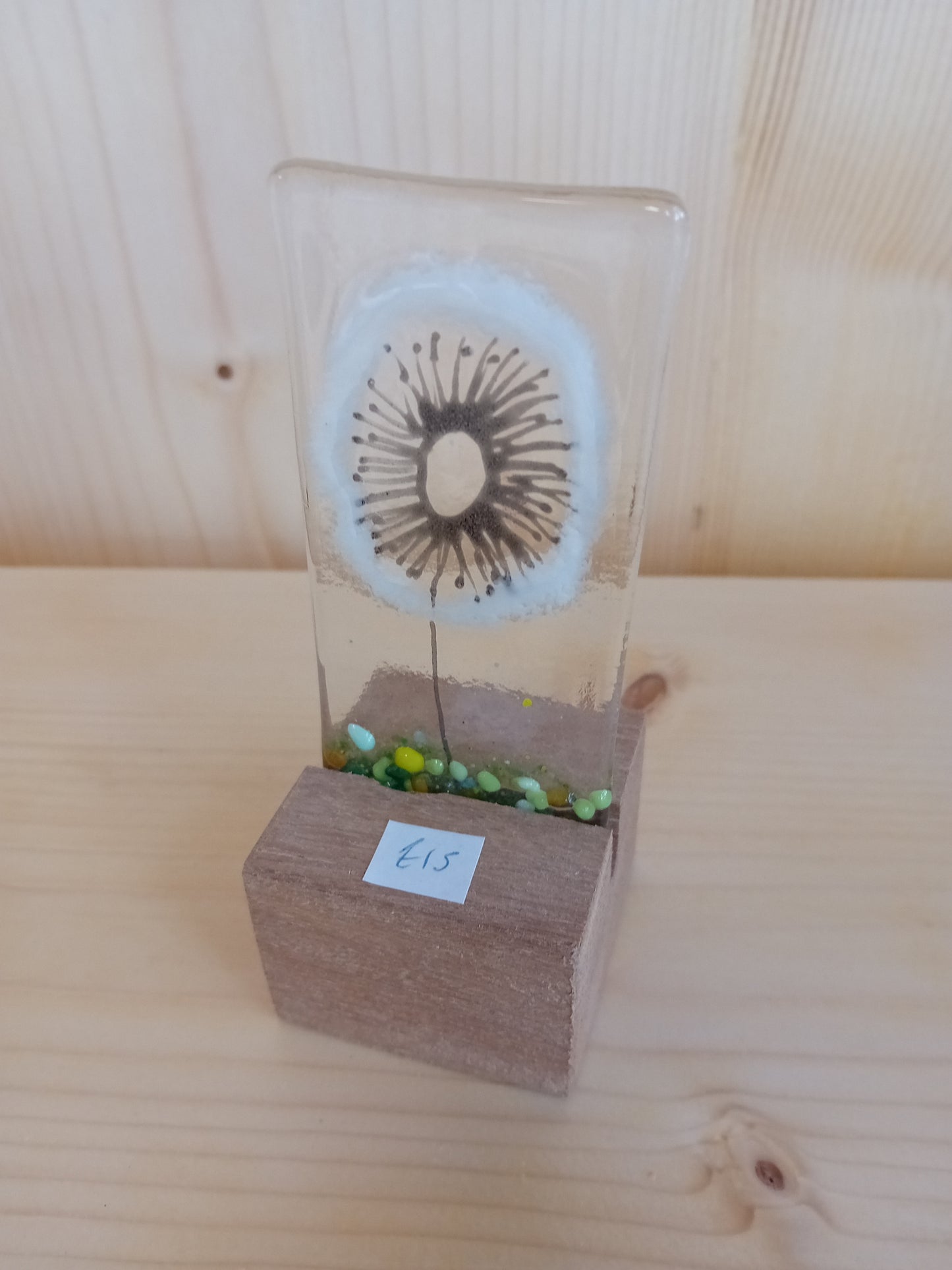 Glass Dandelion with Wood Base