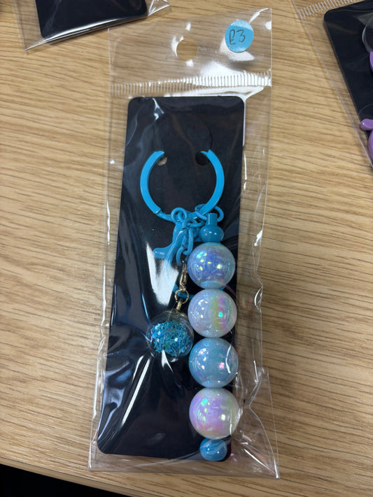 Blue and White Beaded Charm - Keyring