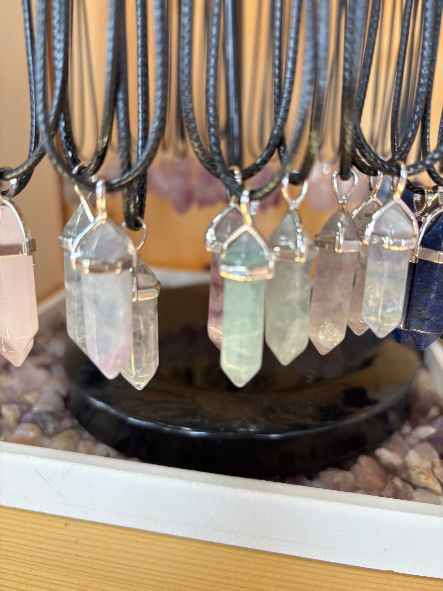 Crystal Necklace - Fluorite Points (green/purple)