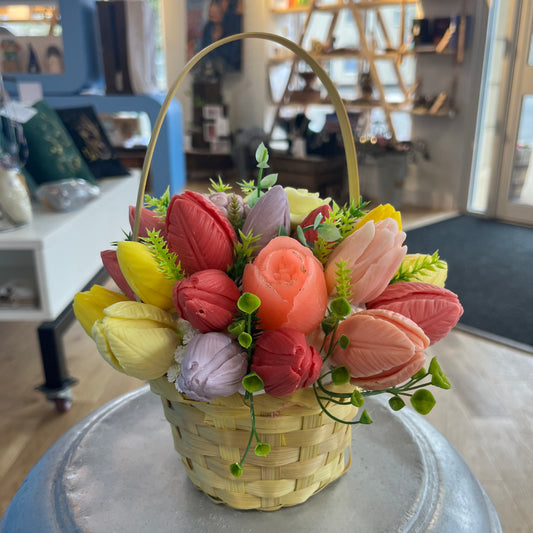 Soap Flowers in Handbasket