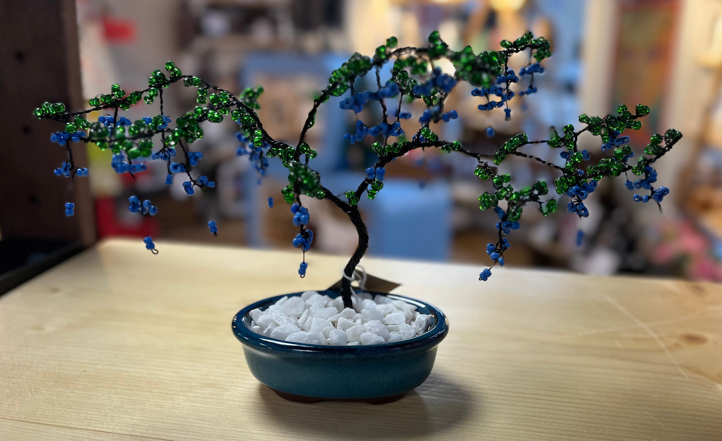 Blue Potted Wire Tree Sculpture