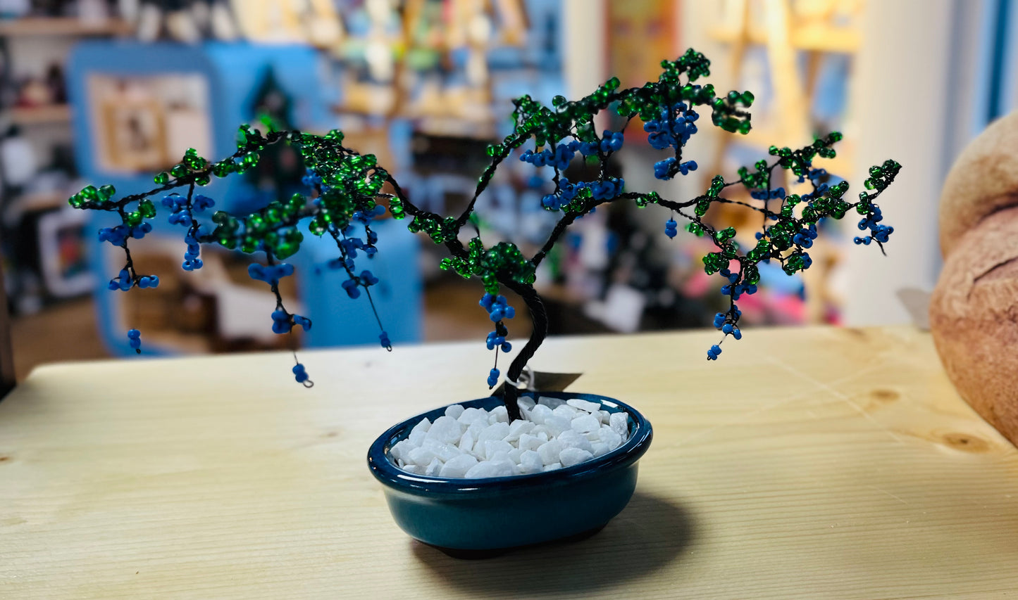 Blue Potted Wire Tree Sculpture