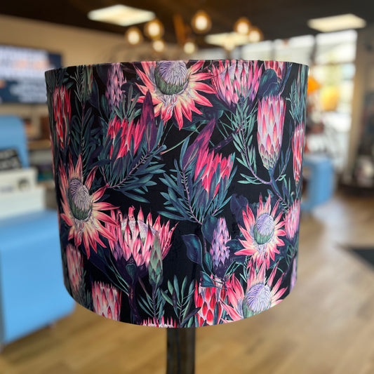 Velvet Floral Lamp Shade with Upcycled Beech Plane Base