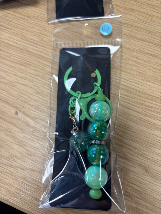 Green Beads with Glass Charm - Keyring