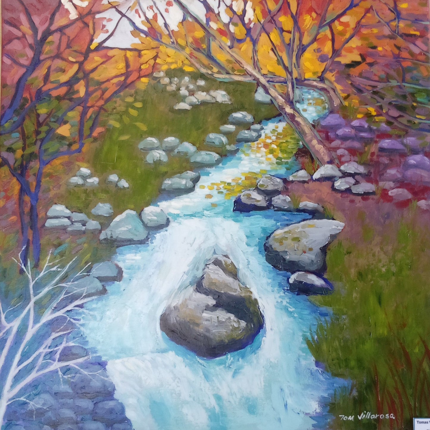 Stream rocks parade oil painting