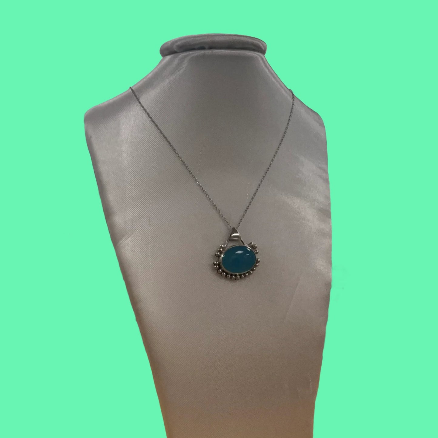 Blue Chalcedony Silver Pendant