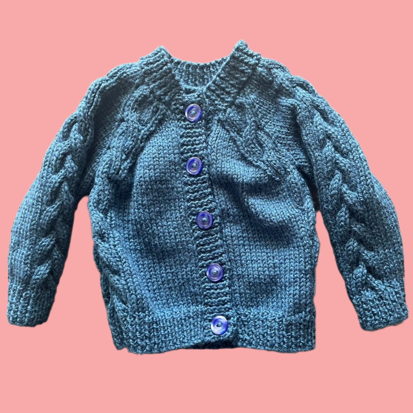 Blue Aran Cardigan (6-9 Months)