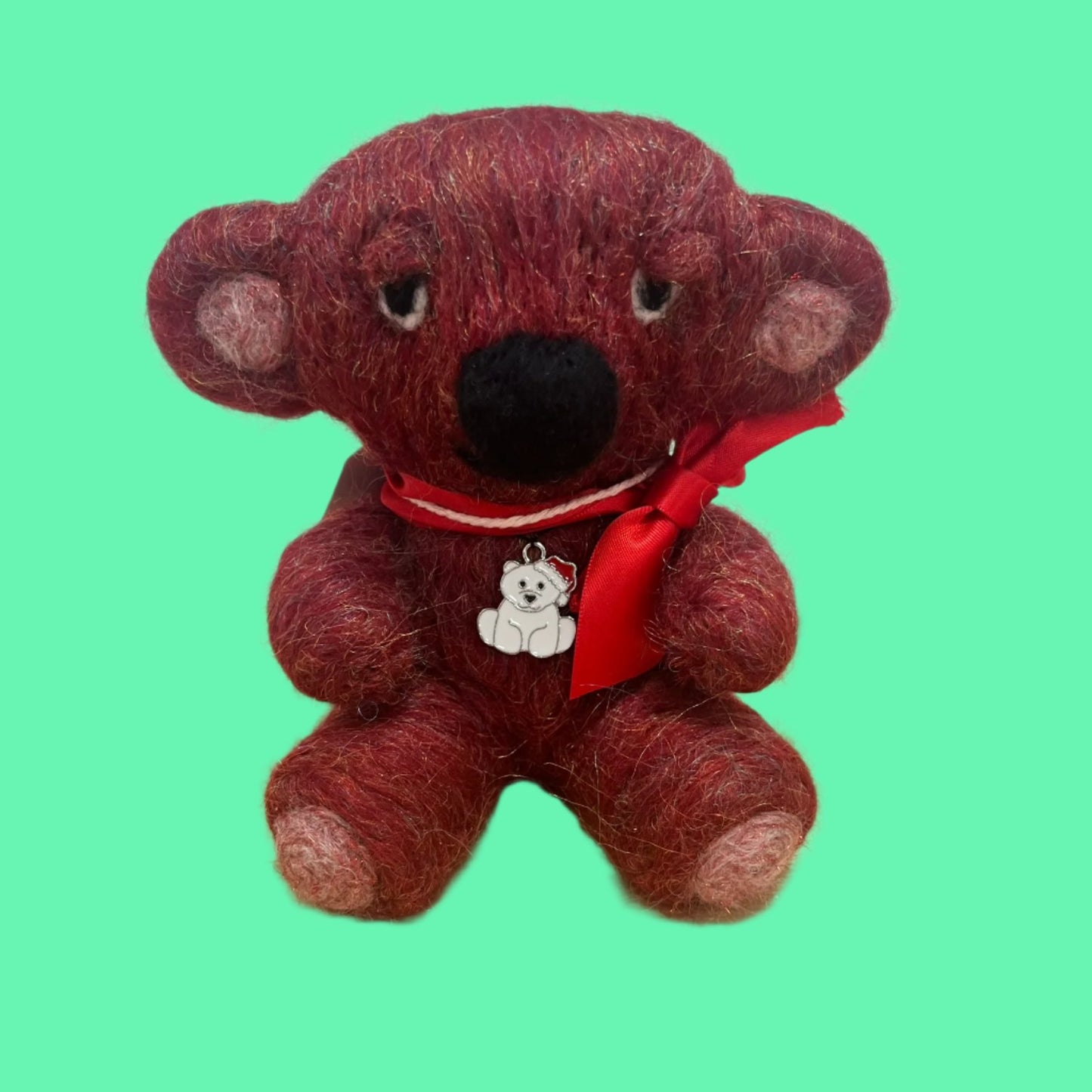 Needle Felted Burgundy Bear