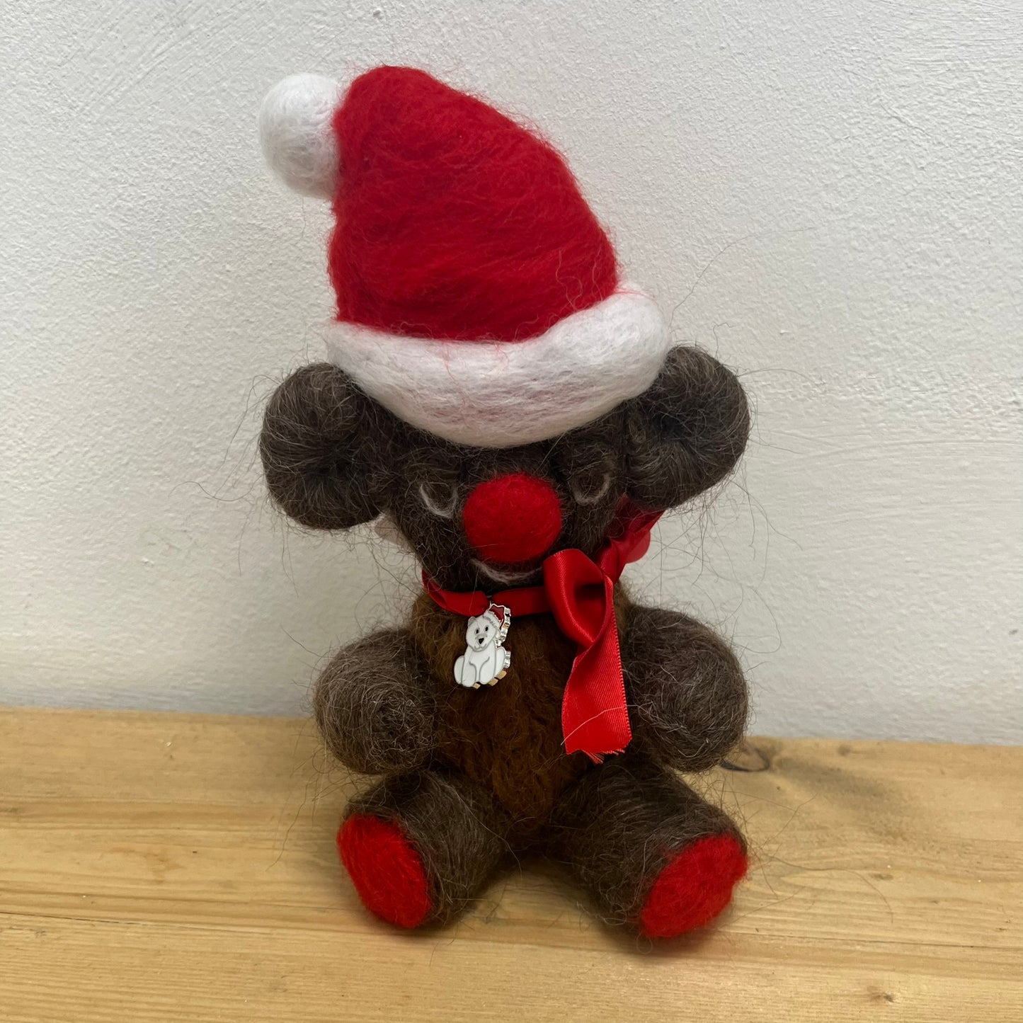 Needle Felted Bear with Christmas Hat