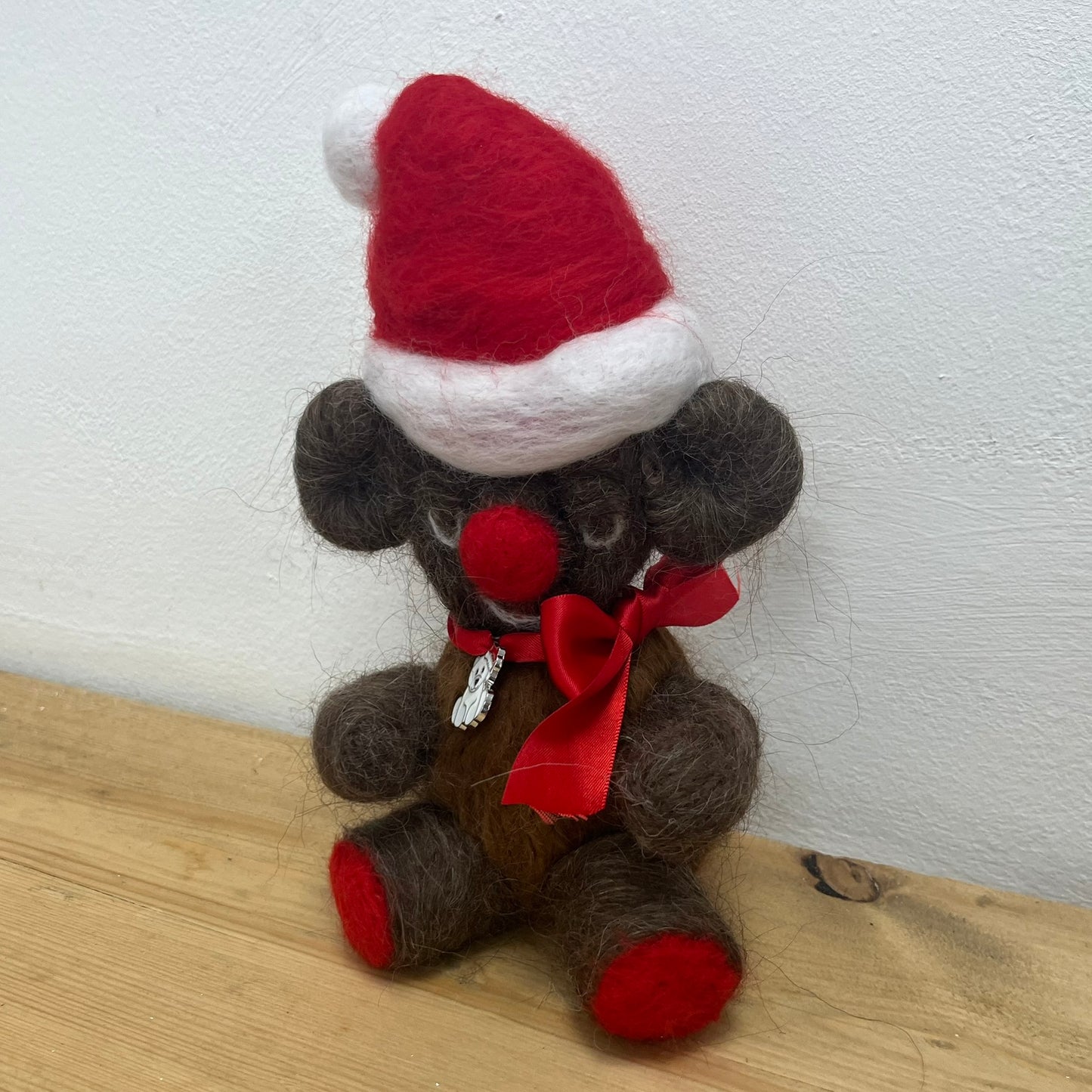 Needle Felted Bear with Christmas Hat