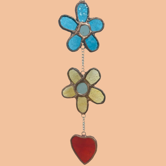 Stained Glass Hanging Flowers & Heart