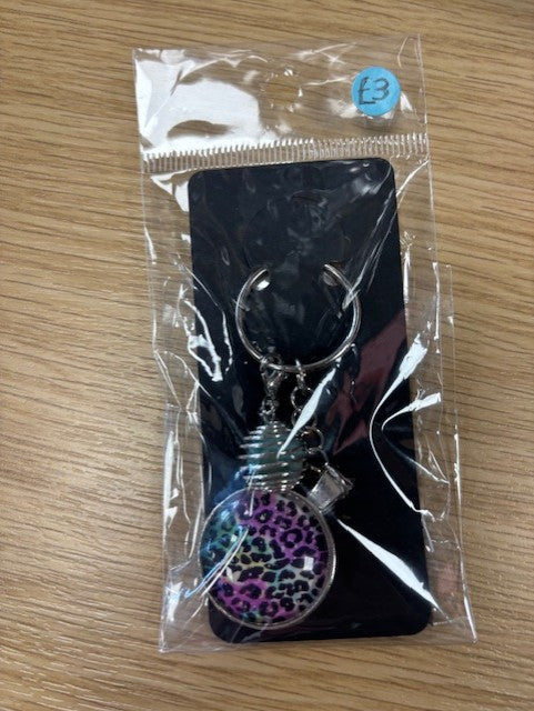 Pink Leopard with Blue Charm - Keyring