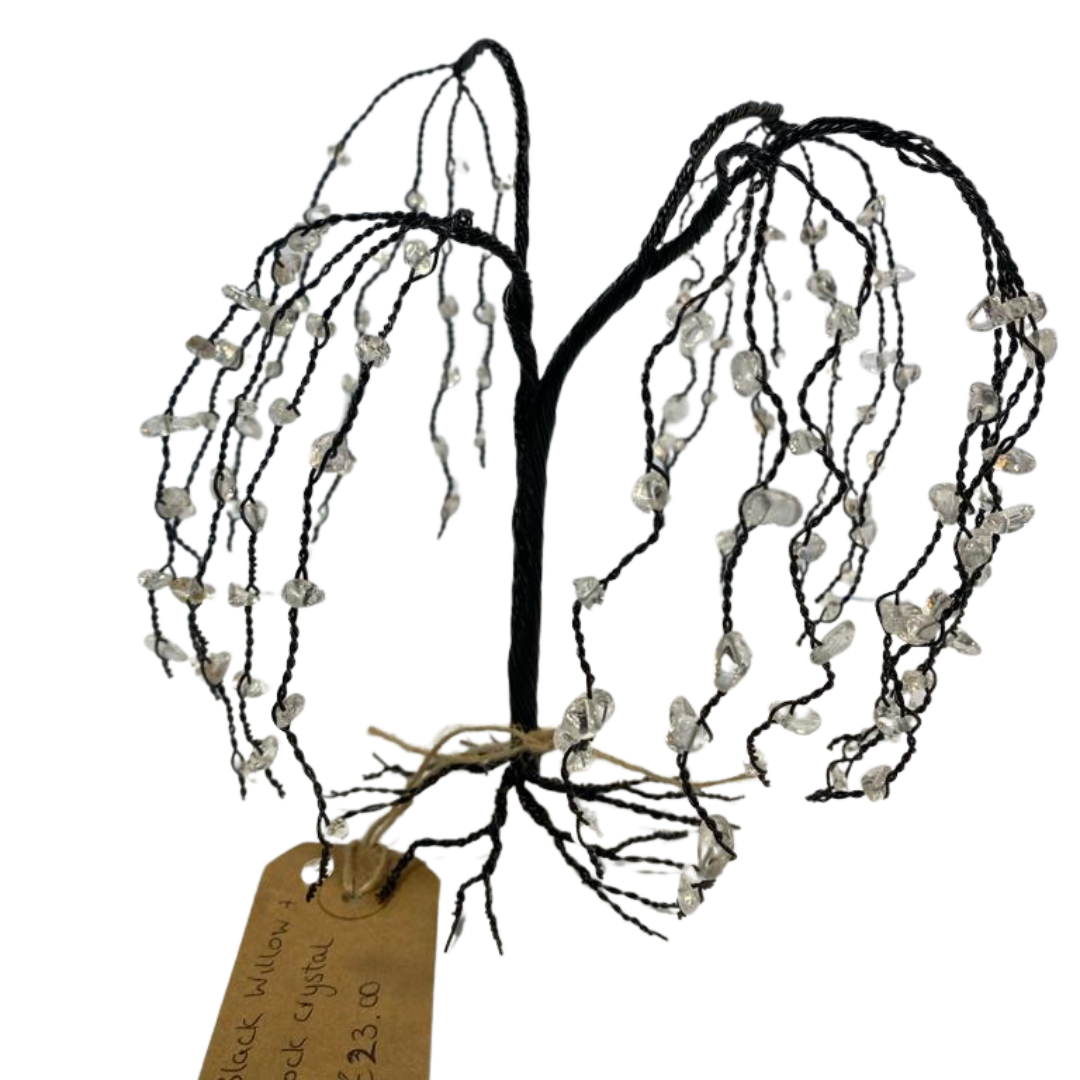 Wire willow tree in black with rock crystals
