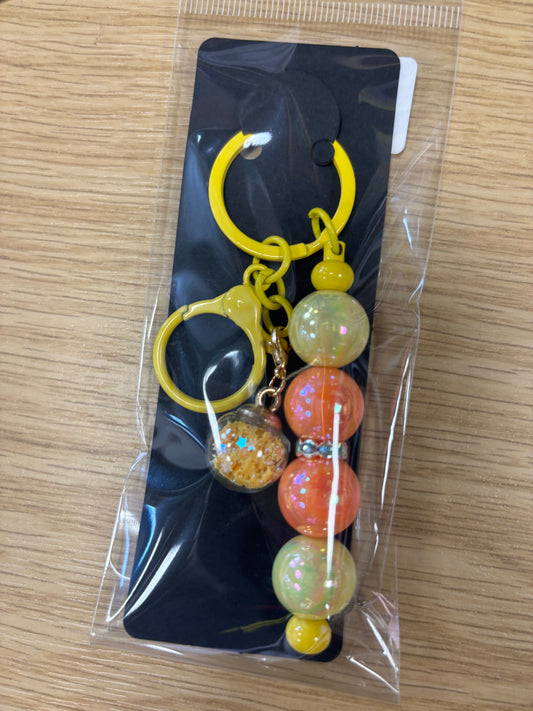 Orange & Yellow Beads with Glass Charm - Keyring