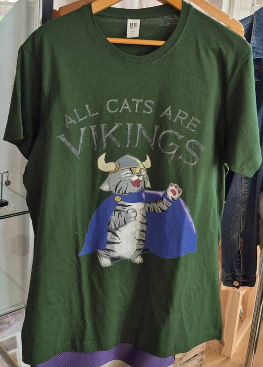 Preorder Only 'All cats are Vikings' Forest Green Tshirt